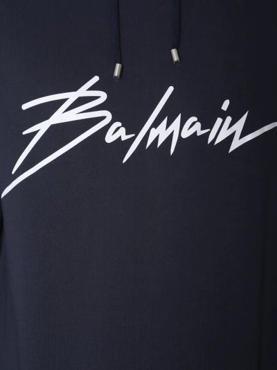 Shop Balmain Hooded Sweatshirt In Blue