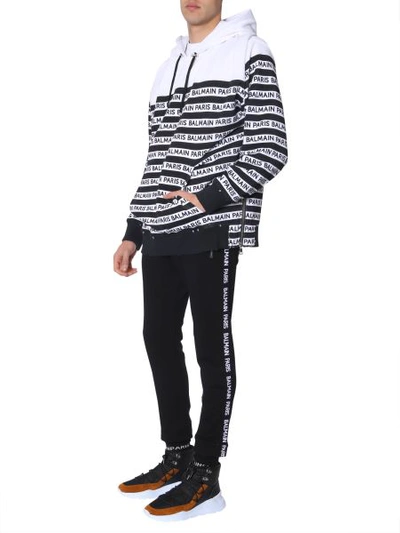 Shop Balmain Striped Sweatshirt With Logo In Black