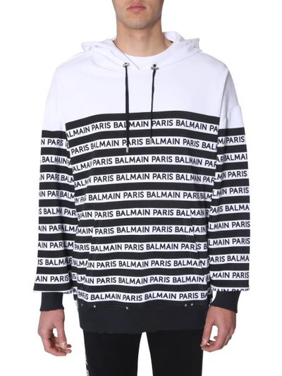 Shop Balmain Striped Sweatshirt With Logo In Black