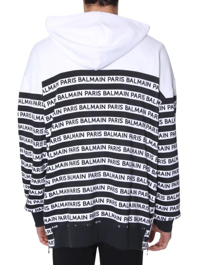 Shop Balmain Striped Sweatshirt With Logo In Black