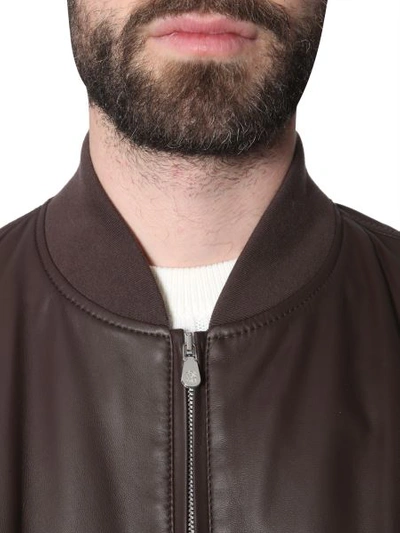 Shop Brunello Cucinelli Nappa Bomber In Dark Brown