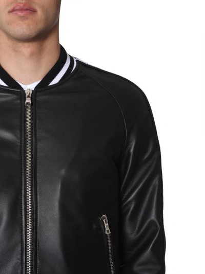 Shop Balmain Leather Bomber In Black