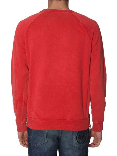 Shop Balmain Sweatshirt With Metallic Effect Logo In Red