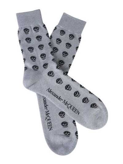 Shop Alexander Mcqueen Skull Socks In Silver