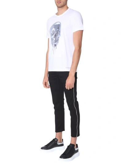 Shop Alexander Mcqueen Skull Metallic Print T-shirt In White