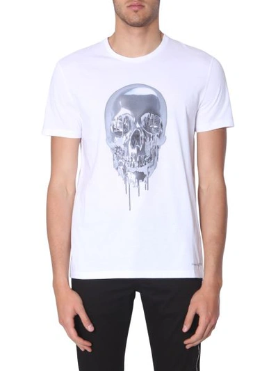 Shop Alexander Mcqueen Skull Metallic Print T-shirt In White