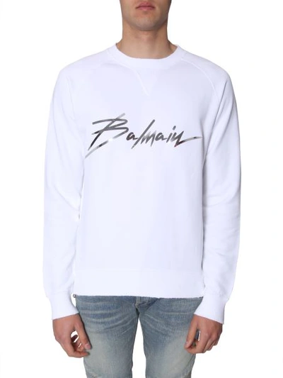 Shop Balmain Crew Neck Sweatshirt In White