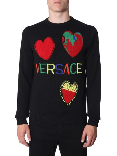 Shop Versace Crew Neck Knit In Black