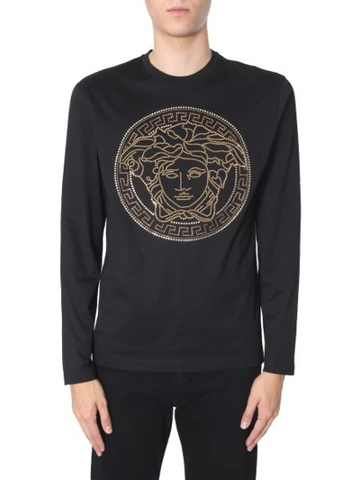 Shop Versace Long Sleeved T-shirt In Black