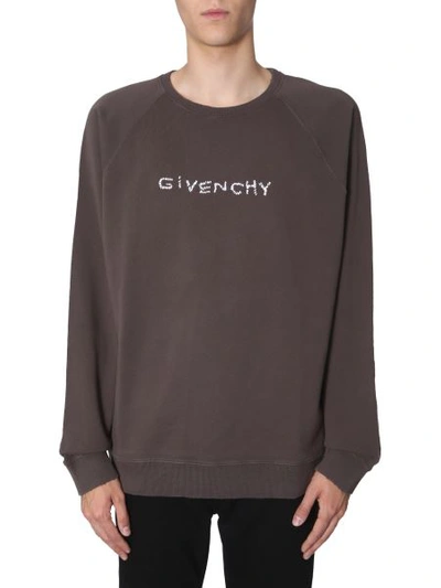 Shop Givenchy Sweatshirt With Embroidered Logo In Grey