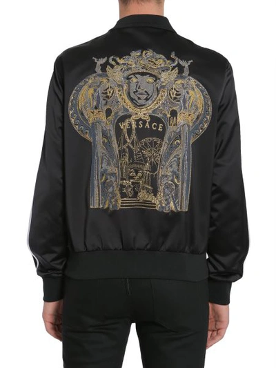 Shop Versace Back Embroidered Bomber Jacket In Black
