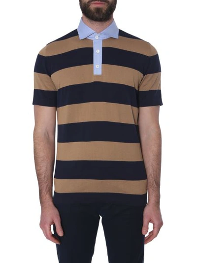 Shop Brunello Cucinelli Striped Polo In Blue