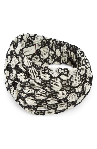 Shop Gucci Gg Macrame Headband In Ivory/ Black