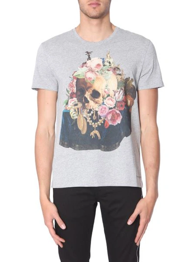 Shop Alexander Mcqueen Skull Still Life Mix Print T-shirt In Grey