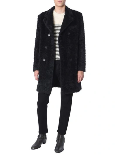 Shop Saint Laurent Double Chest Rive Gauche Coat In Black