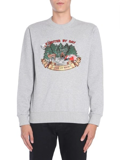 Shop Lanvin Sweatshirt With "fighter" Embroidery In Grey