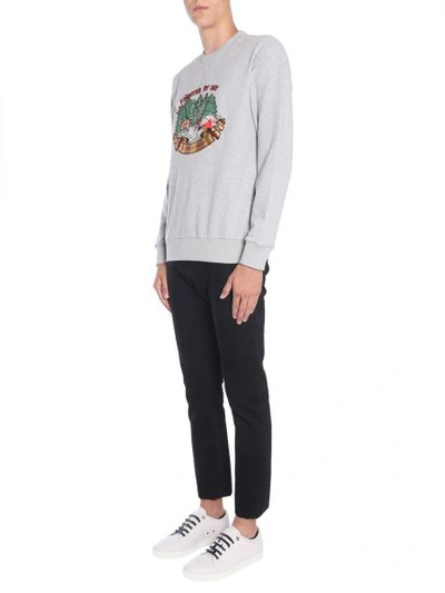 Shop Lanvin Sweatshirt With "fighter" Embroidery In Grey