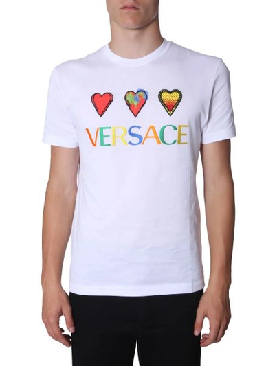 Shop Versace T-shirt With Embroidered Logo In White