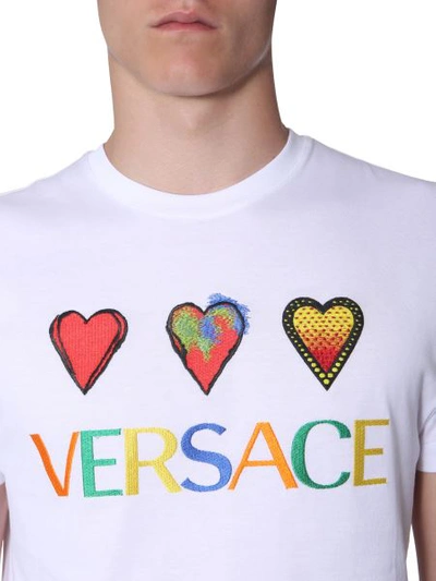 Shop Versace T-shirt With Embroidered Logo In White