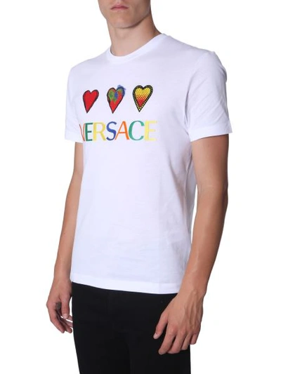 Shop Versace T-shirt With Embroidered Logo In White