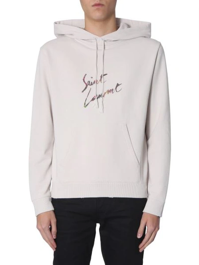 Shop Saint Laurent Cotton Hooded Sweatshirt In Powder