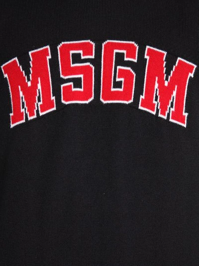 Shop Msgm Jumper With Logo Intarsia In Black