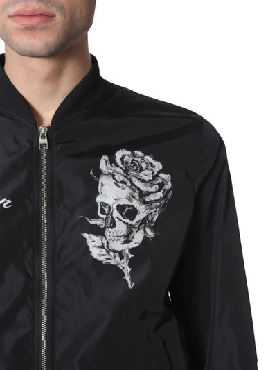 Shop Alexander Mcqueen Skull And Rose Printed Bomber Jacket In Black