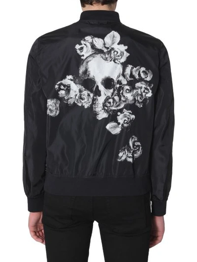 Shop Alexander Mcqueen Skull And Rose Printed Bomber Jacket In Black
