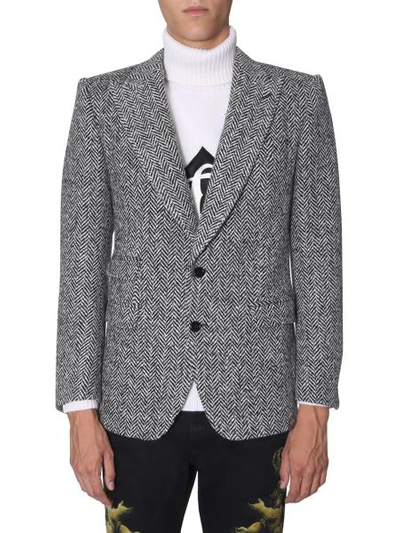 Shop Dolce & Gabbana Two Buttons Herringbone Jacket In Grey