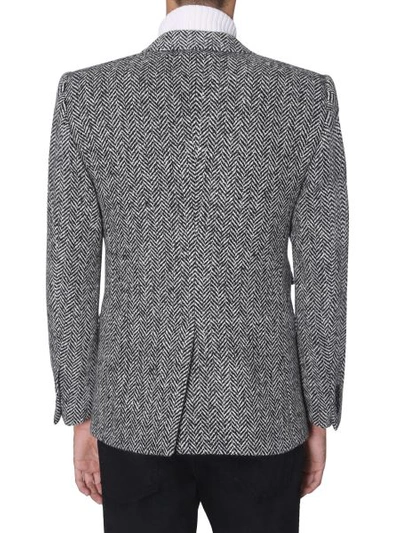Shop Dolce & Gabbana Two Buttons Herringbone Jacket In Grey