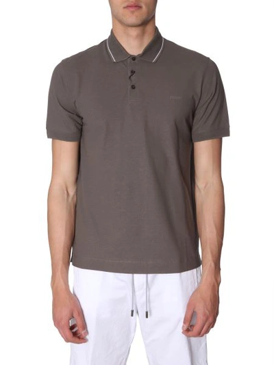 Shop Z Zegna Contrast Collar Polo In Brown