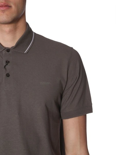 Shop Z Zegna Contrast Collar Polo In Brown