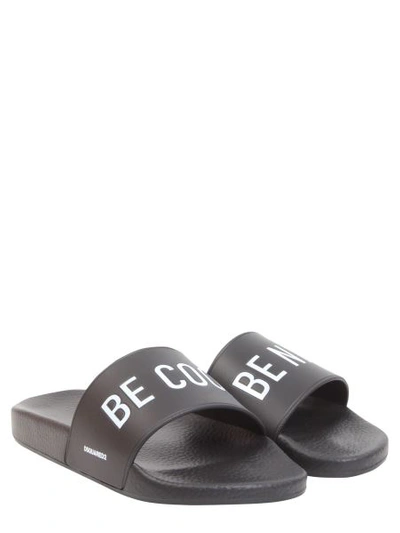 Shop Dsquared2 "be Cool Be Nice" Slide Sandals In Black