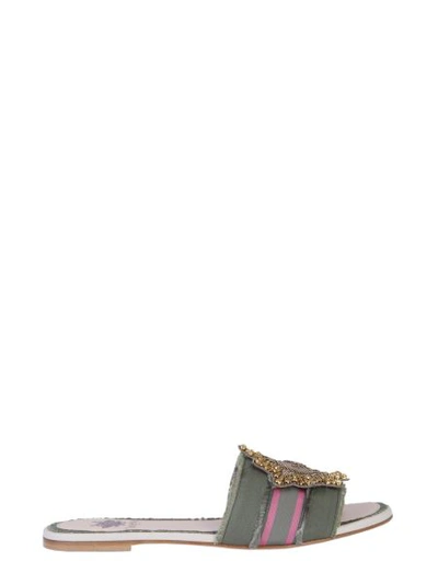 Shop Mr & Mrs Italy Sandals With Embroidered Patch In Military Green