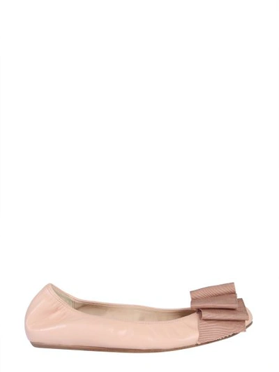 Shop Lanvin Bow Trim Ballerinas In Nude