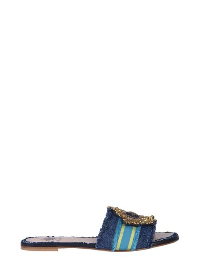 Shop Mr & Mrs Italy Sandals With Embroidered Patch In Blue