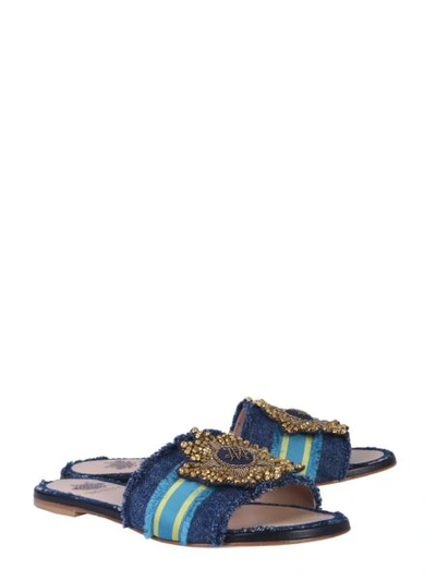 Shop Mr & Mrs Italy Sandals With Embroidered Patch In Blue