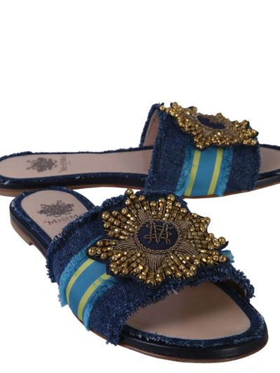 Shop Mr & Mrs Italy Sandals With Embroidered Patch In Blue