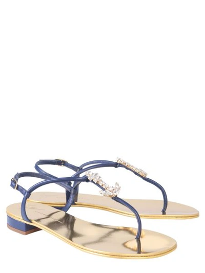 Shop Giuseppe Zanotti Crystal Anchor Flip-flops In Blue