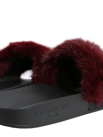 Shop Givenchy Mink Fur Slide Sandals In Bordeaux