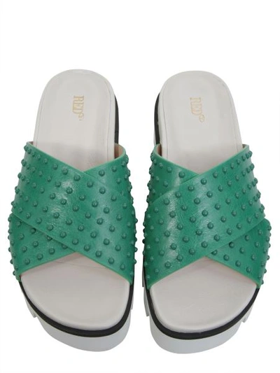 Shop Red Valentino Red (v) Leather Slide Sandals In Green