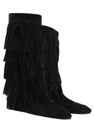 Shop Saint Laurent Fringed Boots In Black