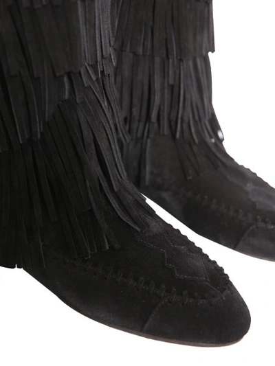 Shop Saint Laurent Fringed Boots In Black