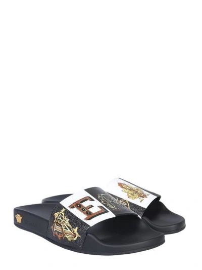 Shop Versace Zeus Slide Print Sandal In Black