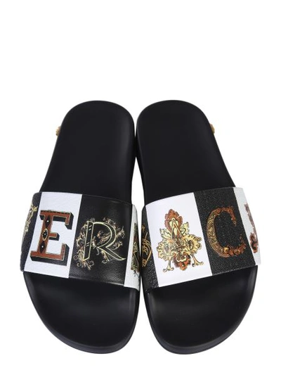 Shop Versace Zeus Slide Print Sandal In Black