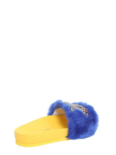 Shop Mira Mikati Eco Pelliccia Sliders With Patch In Blue