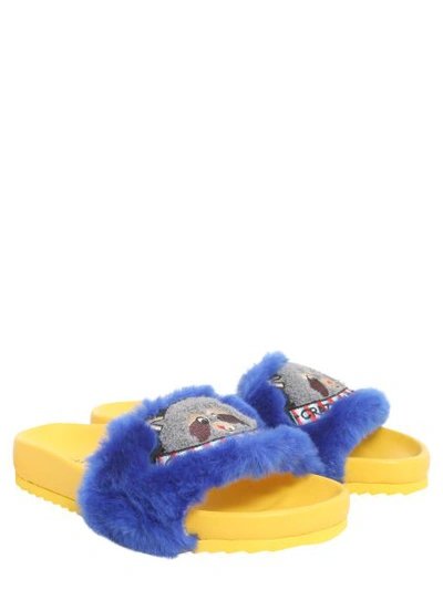 Shop Mira Mikati Eco Pelliccia Sliders With Patch In Blue