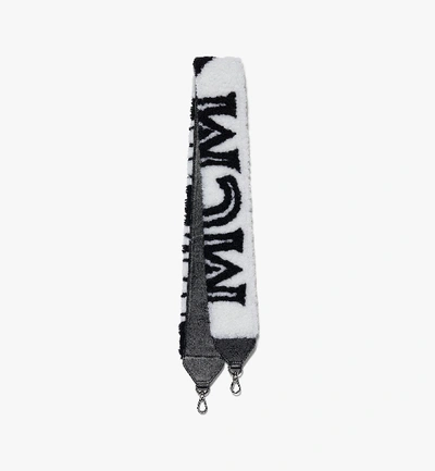Shop Mcm Shearling Shoulder Strap In Contrast Logo In Cloud Dancer
