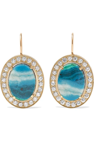 Shop Andrea Fohrman 18-karat Gold, Chrysocolla And Diamond Earrings