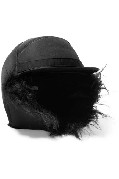 Shop Prada Mohair Blend-trimmed Nylon Cap In Black